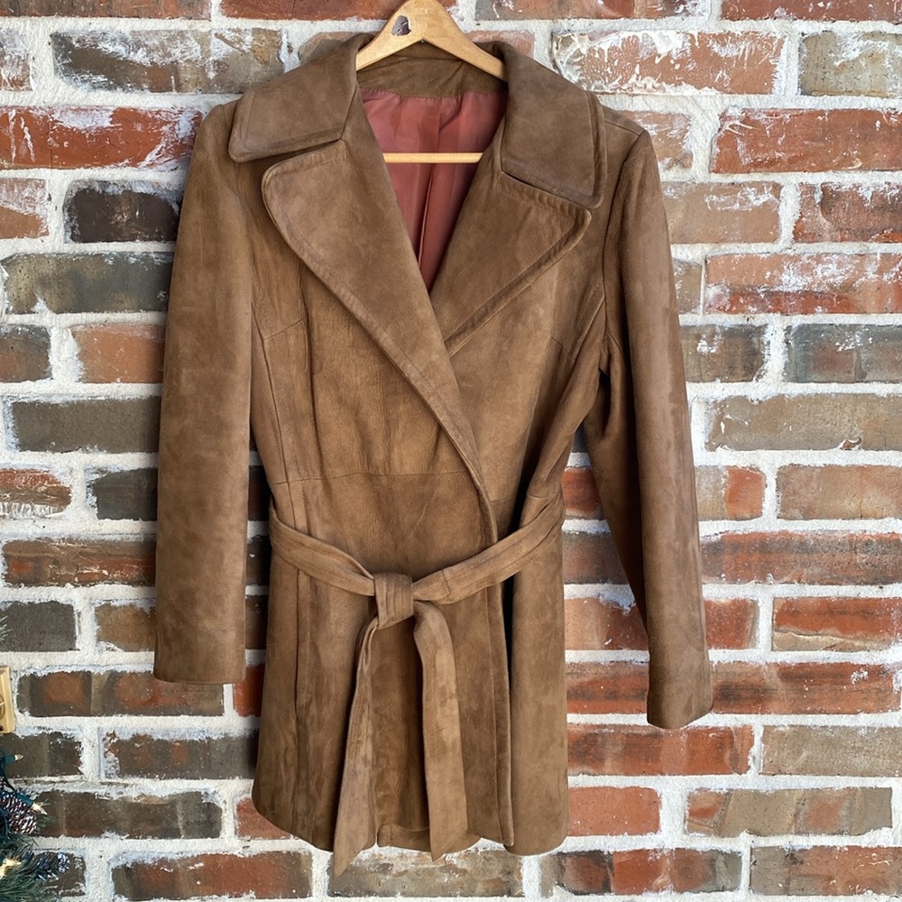 Vintage Suede Trench Coat with Tie at Waist